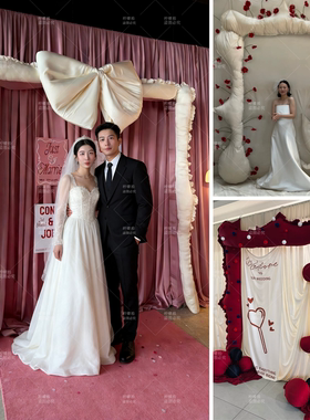 情人节日订婚礼场地晨袍背景布艺装饰布置道具网红氛围拍照打卡