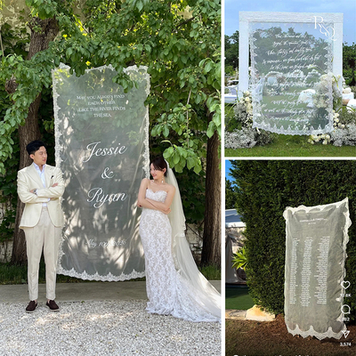 定制带字蕾丝纱背景挂布迎宾牌订婚礼拍照道具打卡点网红装饰布置