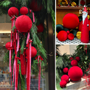 新年红丝绒球元 饰挂件打卡店铺门橱窗网红陈列造景布置美 旦冬日装