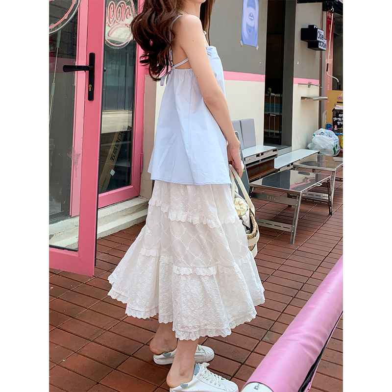 超仙白色蕾丝a字长款半身裙