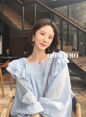 赵露思同款2026春新款甜美荷叶边衬衫洋气娃娃衫女上衣长袖雪纺衫