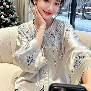 新中式醋酸外套女2026春夏新款宽松年轻气质高级感刺绣国风上衣