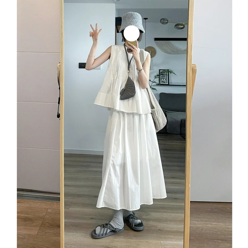 自制日系复古文艺风白色半身裙