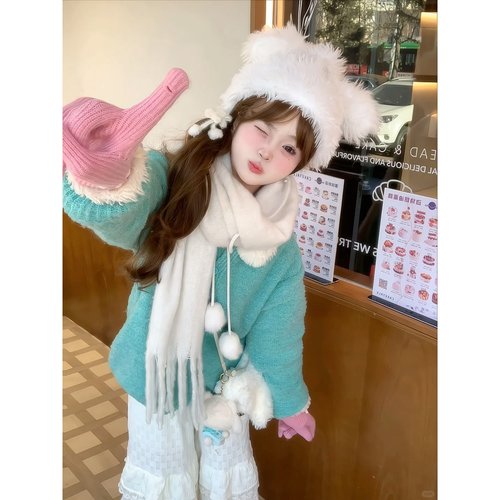 薄荷绿软糯长袖针织开衫女