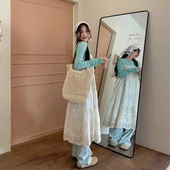 内搭打底针织衫 自制韩版 氛围感白色叠穿蕾丝吊带连衣裙春季 两件套