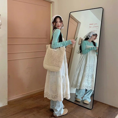 氛围感白色叠穿蕾丝吊带连衣裙