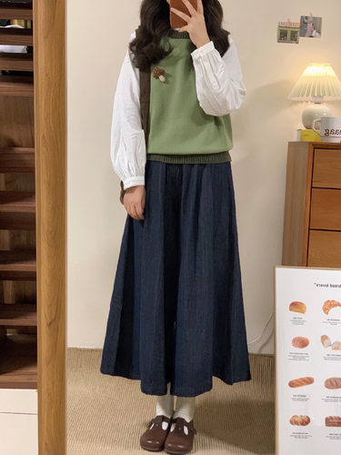 日系复古工装风牛仔半身裙女