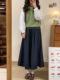 自制日系复古工装 a字伞裙 风牛仔半身裙女学生文艺港风森系中长款