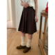 琥珀流光风红咖色格子半身裙女秋学院风文艺格纹高腰a字百褶中裙