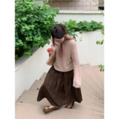 自制日系复古棕色波点半身裙女梨型身材遮胯垂坠感中长款 a字伞裙