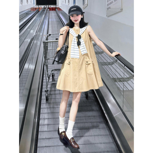 日系工装风卡其色背心短裙女夏