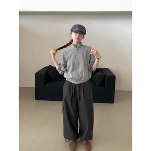 甜美日系高级感灰色拉链卫衣外套女秋修身小个子立领长袖短款上衣
