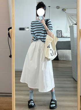 自制小个子遮肉半身裙女夏天文艺甜美超仙森日系白色中长款a字裙