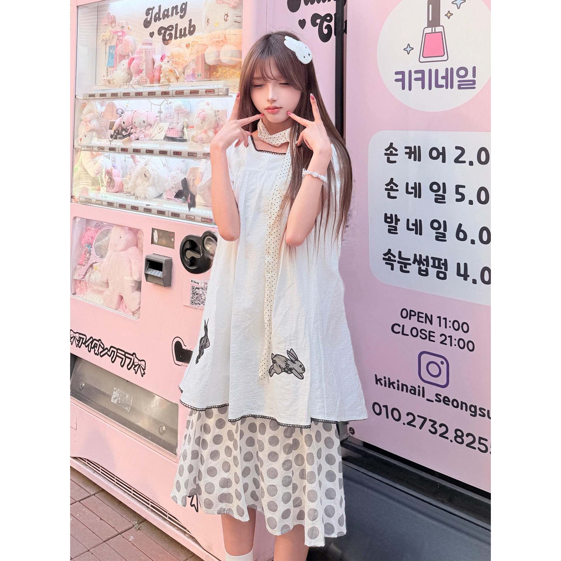 日系设计感兔子刺绣宽松连衣裙少女感圆领套头短袖叠穿感娃娃短裙