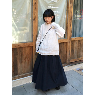 自制日系设计感白色荷叶边长袖衬衫女学院风文艺压褶立领套头衬衣