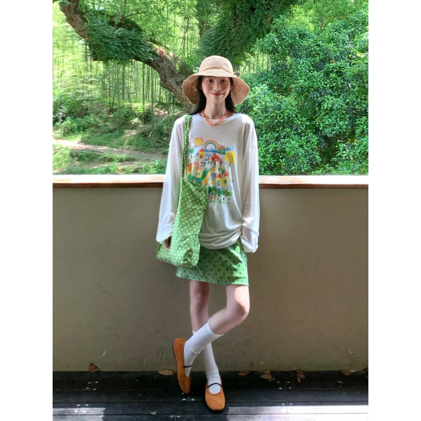 自制日系绿色波点亮片包臀短裙女甜美辣妹风小众设计感直筒半身裙