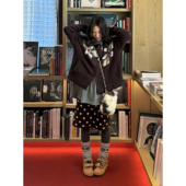 甜美日系焦糖色波点针织半身短裙女秋冬简约学生高腰直筒毛衣中裙
