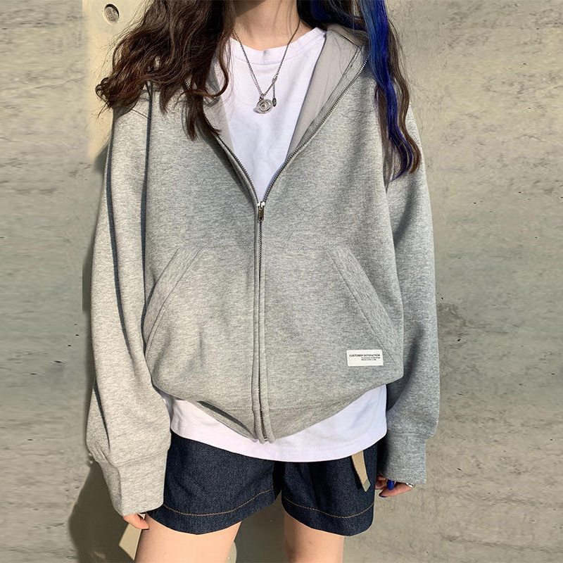 自制浅灰色日系复古港风连帽卫衣