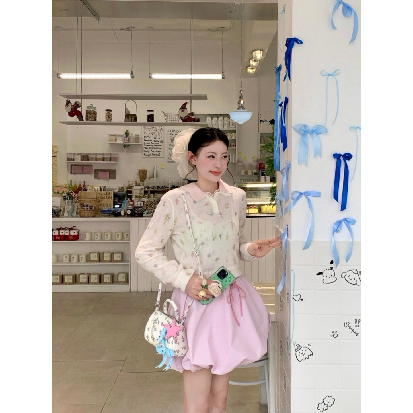 自制甜美日系藕粉色高腰花苞裙女春小众设计感学生蓬蓬裙半身短裙