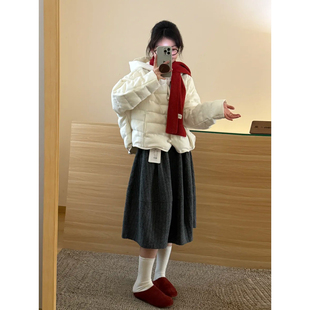 日系高级感深灰色毛呢半身裙女秋冬加厚学生复古显瘦遮跨呢子中裙