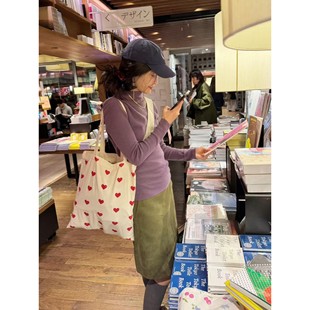 上衣 显瘦半高领长袖 日系复古高级感葡萄紫色针织打底衫 女弹力修身