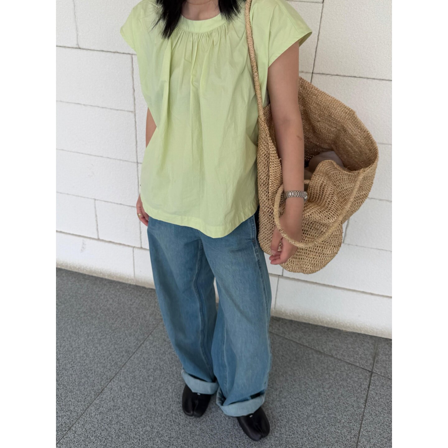 自制日系奶油绿宽松圆领短袖衬衫夏森系淡人松弛感百搭显瘦上衣女