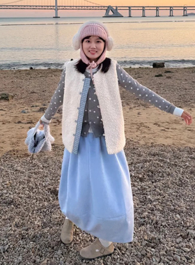 自制甜美日系加厚毛呢蓝色花苞裙秋冬可爱少女感学生蓬蓬裙半身裙