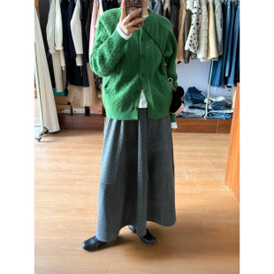 日系小清新绿色麻花圆领毛衣外套女慵懒风宽松学院风长袖针织开衫