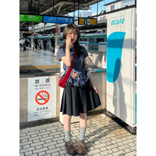 自制日系学院风黑色百褶裙女夏小个子高级感甜美高腰a字半身短裙