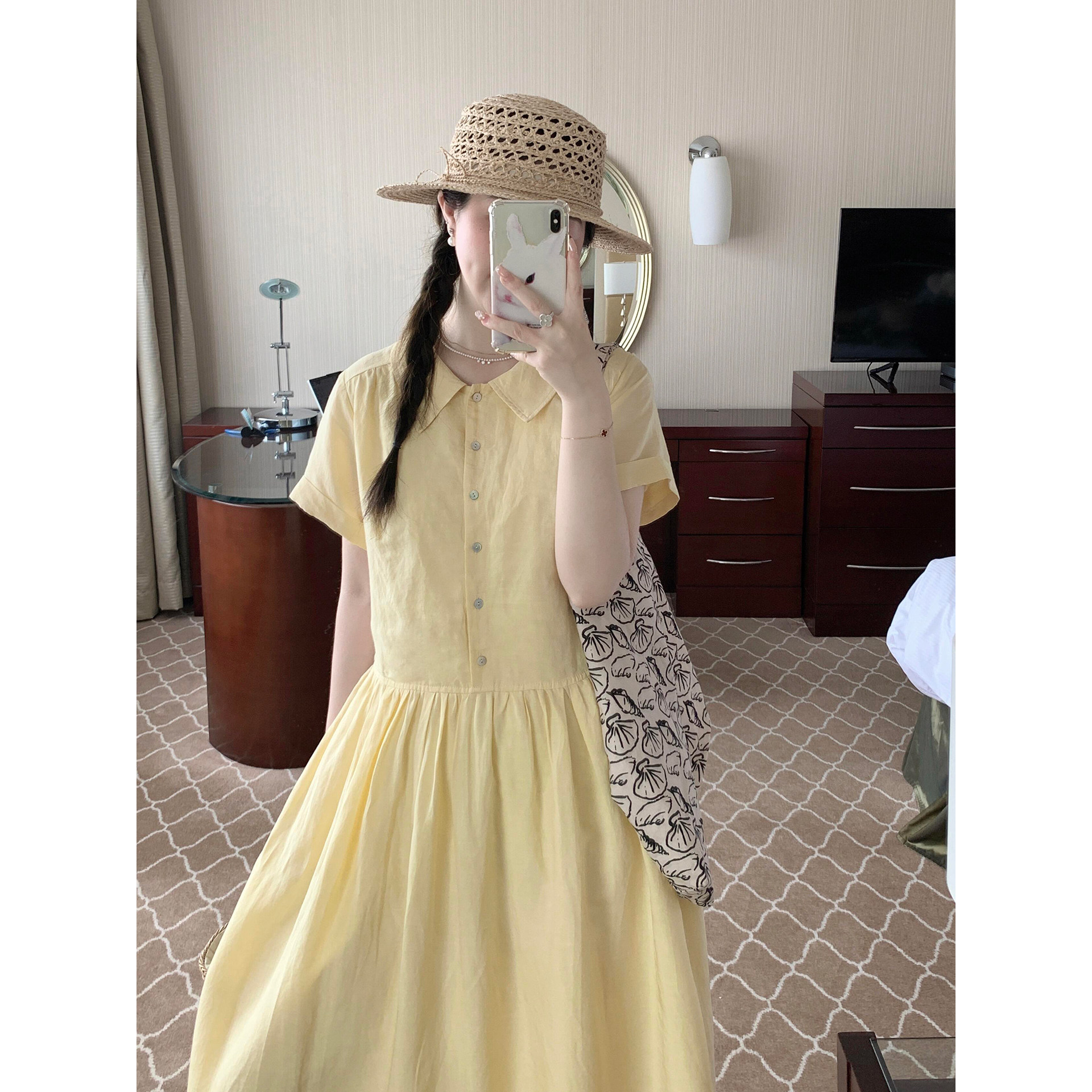 自制日系甜美奶油黄短袖连衣裙夏