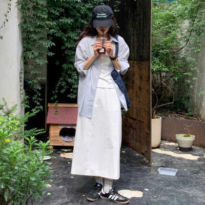 日系学院风白色简约半身裙女