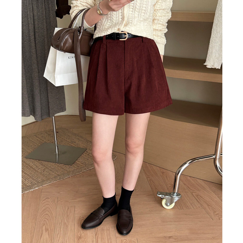梨形bm风高腰复古灯芯绒短裤
