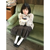 日系甜美少女感巧克力棕波点半身裙秋冬学院风高腰拼接中裙蛋糕裙