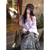 自制日系高级感灰色波点拼接半身裙女秋冬慵懒学院风中长款 蛋糕裙