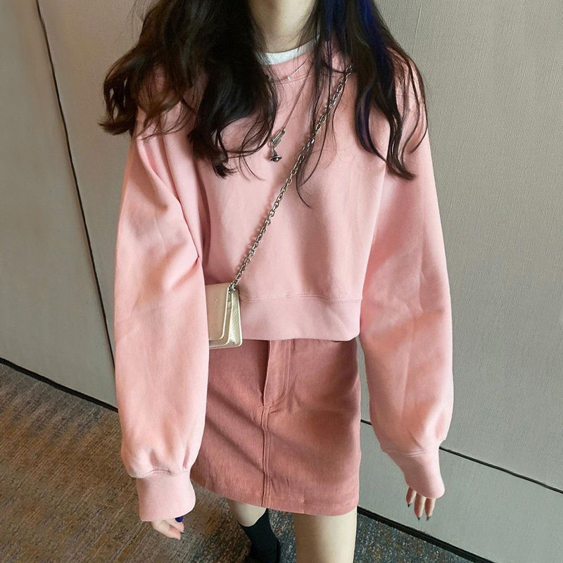 自制奶fufu日系甜美藕粉色卫衣女