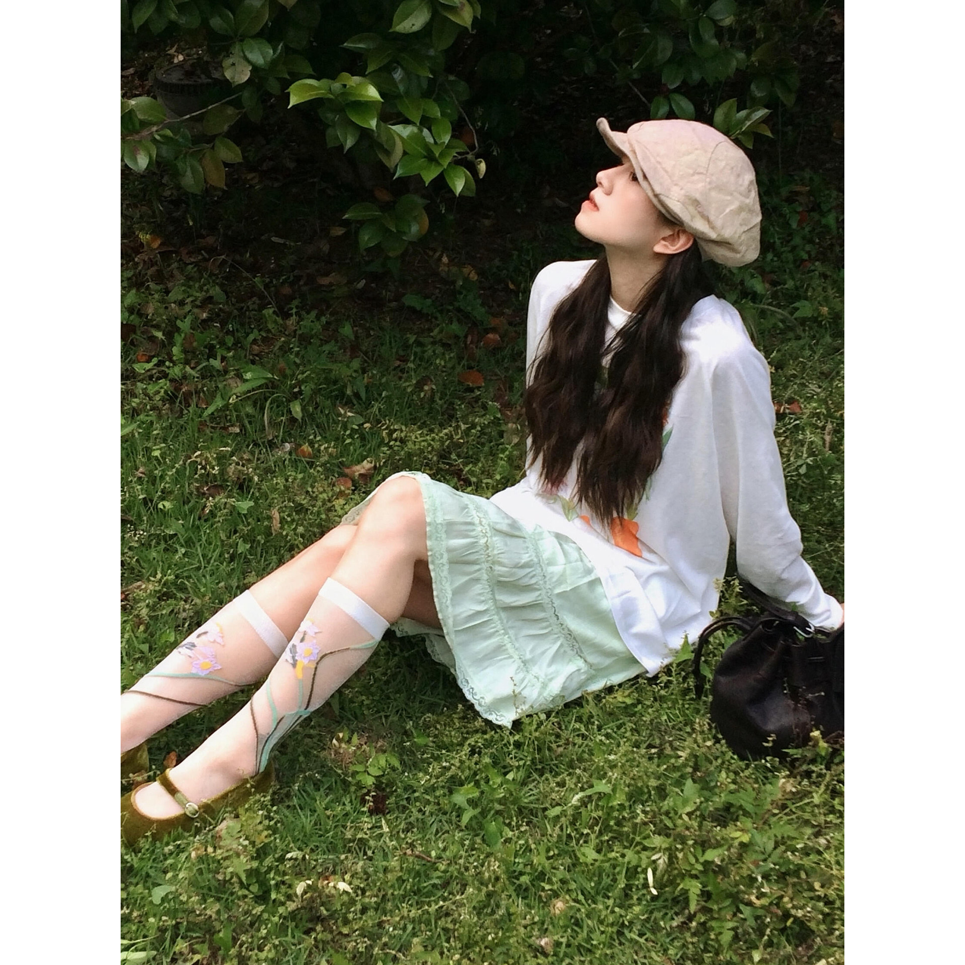 自制甜美日系蜜瓜绿色蕾丝花边短裙女夏季小个子学生a字半身中裙