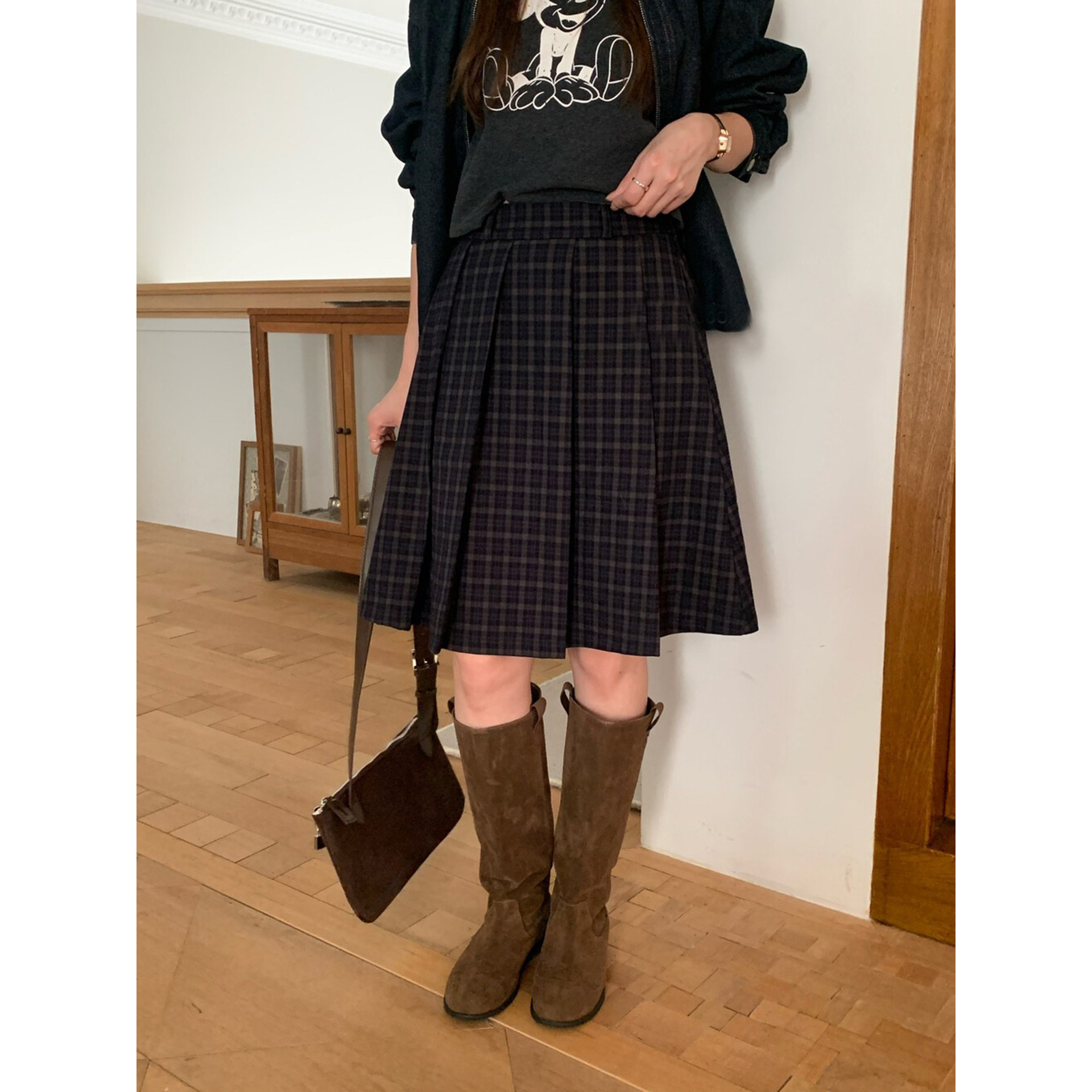 自制日系藏青色格子百褶短裙女秋小个子复古jk学院风高腰半身中裙,女装/女士精品,半身裙,淘宝优惠券,粉丝福利购,淘宝优惠卷