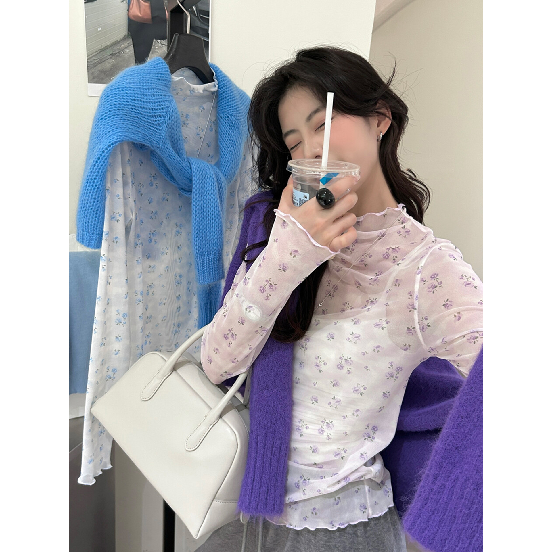 日系堆堆领薄款打底衫毛衣内搭