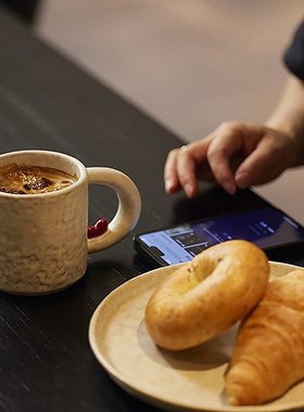 手工粗陶好看陶瓷杯手作咖啡杯陶瓷口杯釉下彩日式水杯咖啡杯子