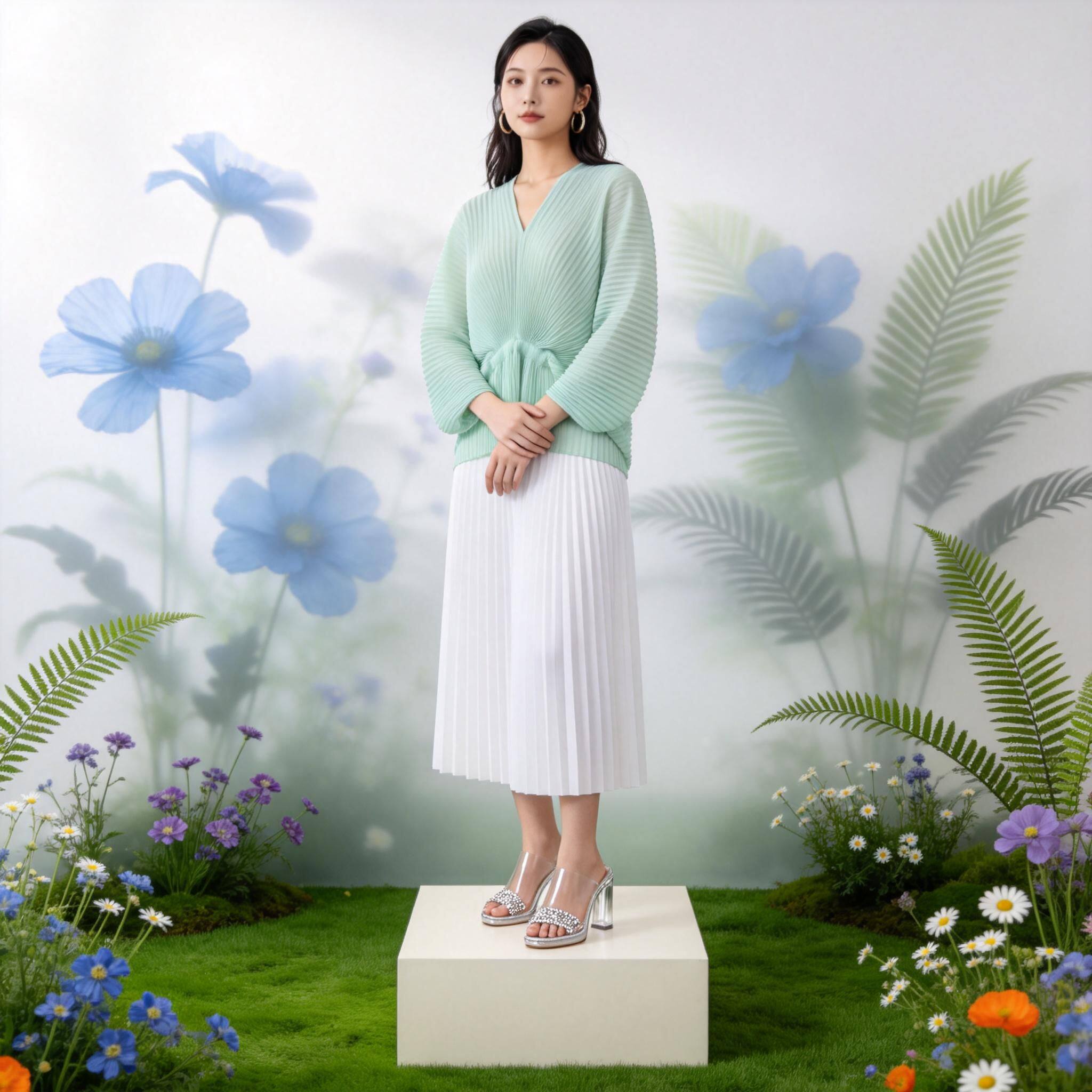 三宅褶皱蝙蝠袖长袖T恤女2026夏季宽松显瘦遮肉V领慵懒风百搭上衣