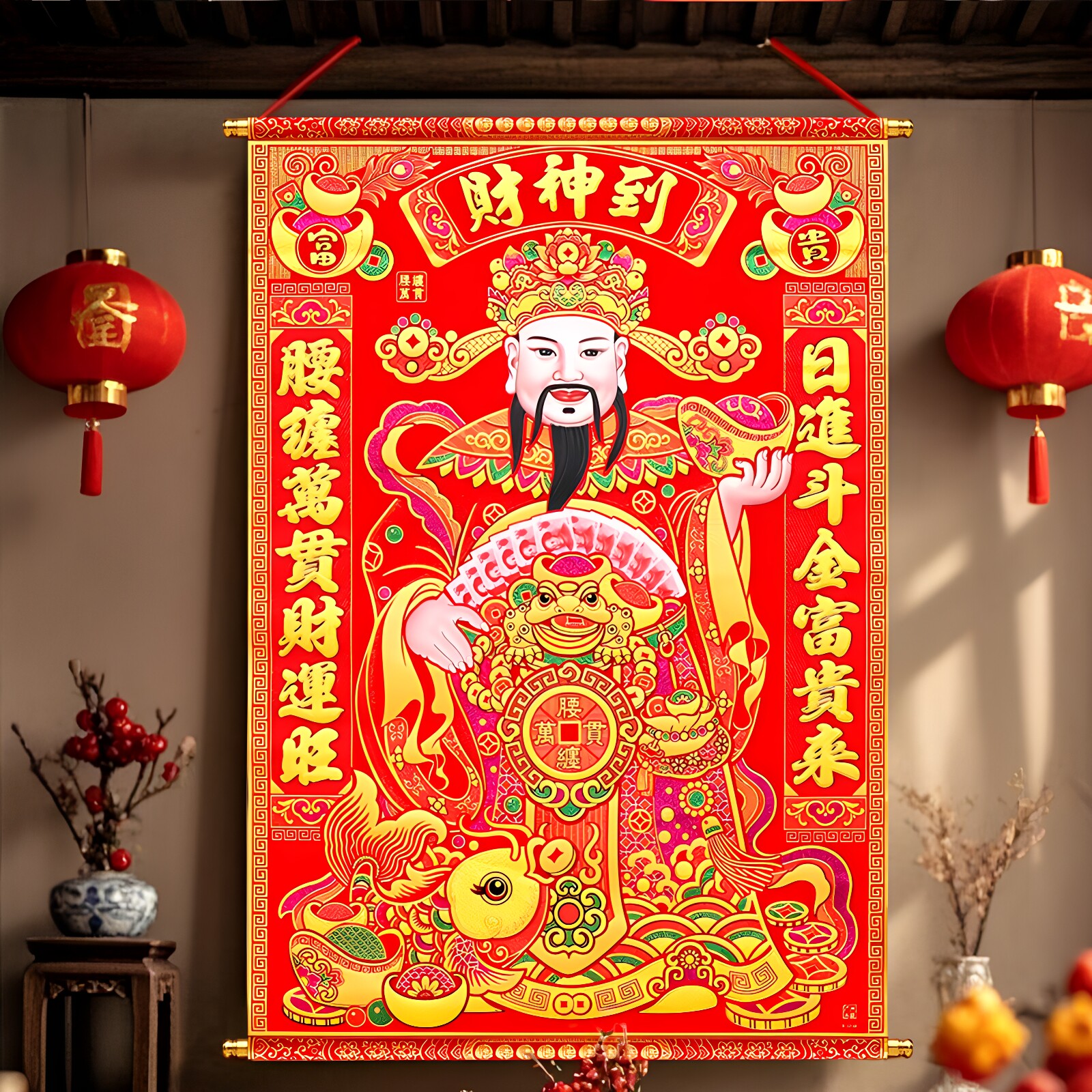 2026年新款财神挂画春节过年财神画像装饰画请财神到家财神对联画