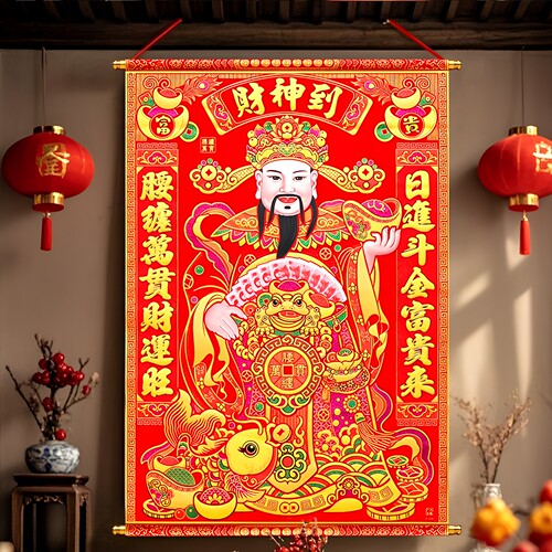 财神挂画绒布浮雕烫金喷绘新春