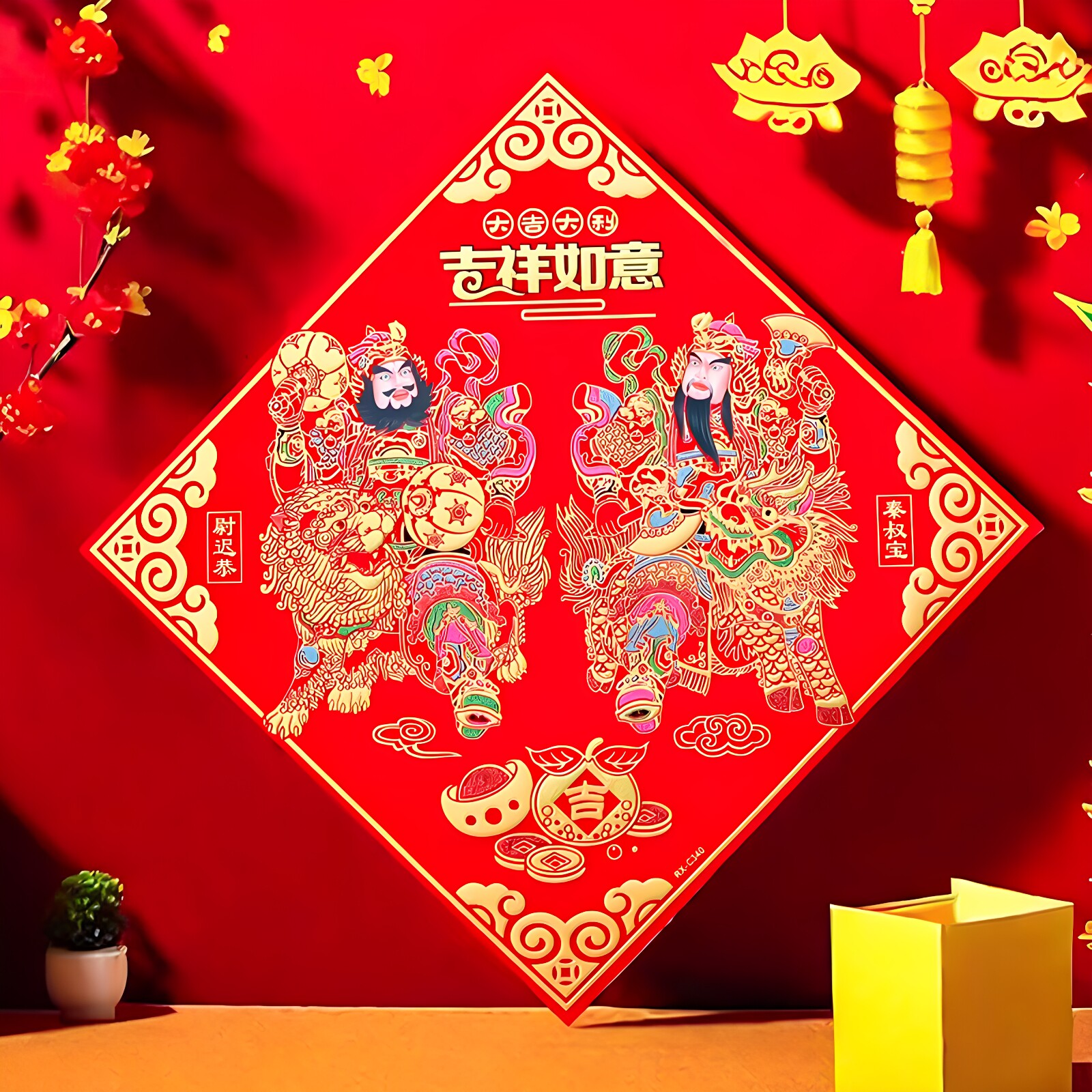 绒布带背胶门神单扇门年画门贴图片