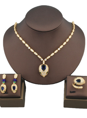 复古新款戒指耳坠项链首饰套装镶嵌红宝石女士宴会婚礼新娘耳环