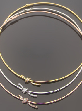 亚金饰品 T字母打结带钻小号项圈项链女士系结情缘镶钻项圈