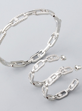 新款创意田园风镂空椭圆满钻珠子手镯耳钉高级感首饰精致设计饰品