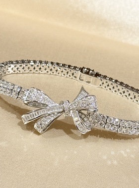 S925纯银 满钻立体双排钻蝴蝶结手链高级感满钻镶嵌奢华甜美