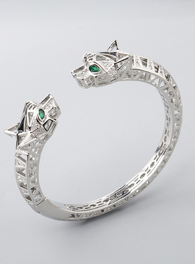 新品复古双头豹子绿眼镂空开口微镶锆石简约男士配饰网红热款