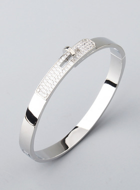 欧美时尚半钻满天星纽扣手镯气质ins镀18K玫瑰金高级感简约手环