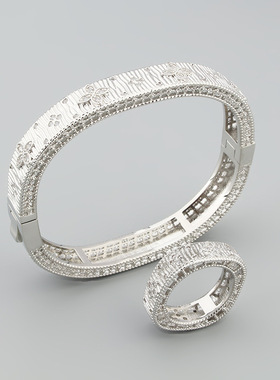 欧美文艺复古宫廷拉丝手镯戒指套装小奢个性女式手饰品